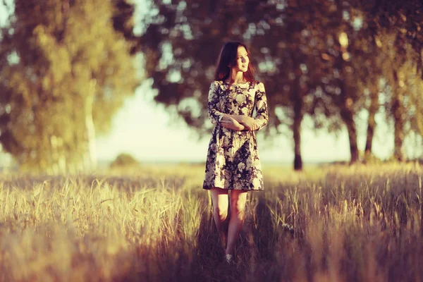 Ragazza nel paesaggio rustico del grano — Foto Stock