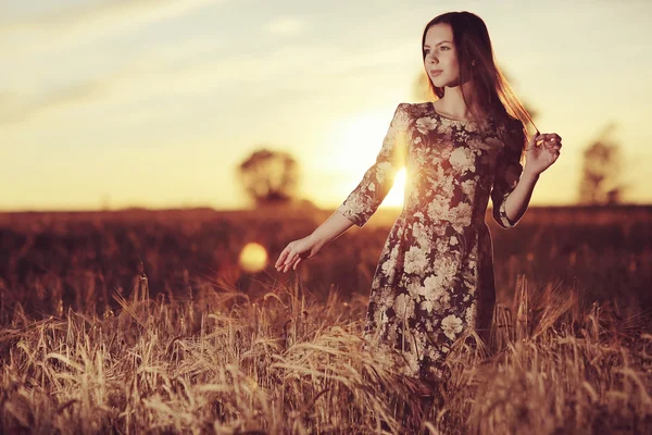 Chica al atardecer en el campo — Foto de Stock