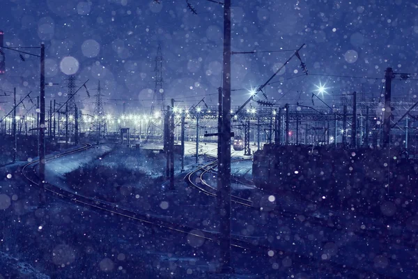 철도의 겨울 야경 — 스톡 사진