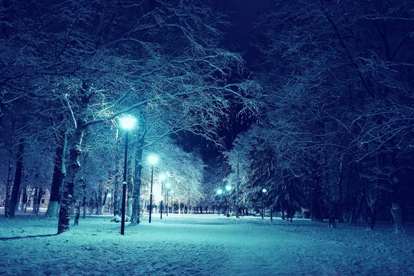 Paisaje nocturno en ciudad de invierno — Foto de Stock