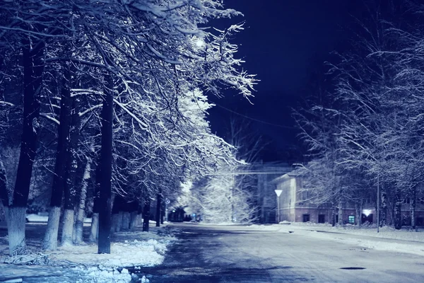 Τοπίο νύχτα στην πόλη του χειμώνα — Φωτογραφία Αρχείου