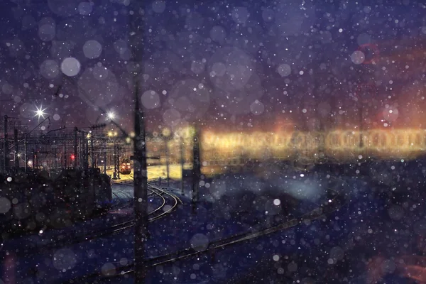 철도의 겨울 야경 — 스톡 사진