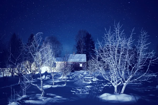 Зимний ночной пейзаж — стоковое фото