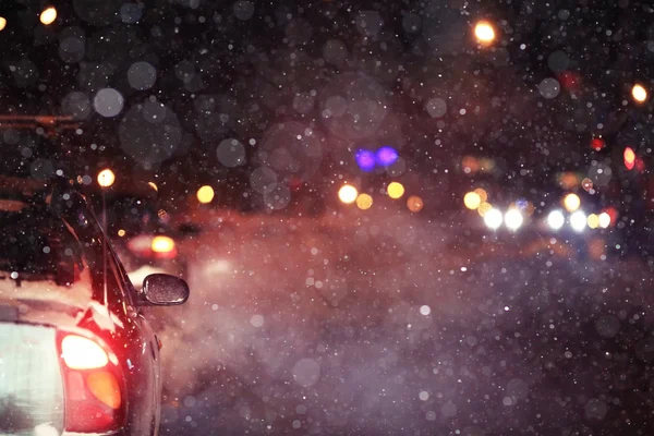 Χειμερινή Νύχτα Δρόμο Και Χιόνι Υπόβαθρο — Φωτογραφία Αρχείου