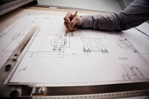 Engineer designer drawing — Stock Photo, Image