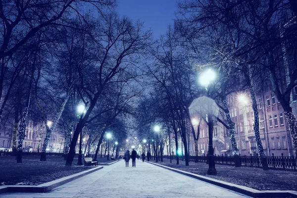 Noite paisagem de inverno no beco — Fotografia de Stock