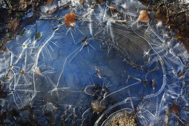 donmuş su birikintisi arka planı, kışın soyut mevsimsel buz
