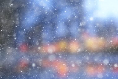 Renkli arka plan kar yağışı akşam ışıkları, yumuşak ışık bulanıklığı