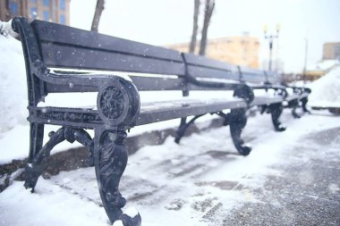 Kasım Park manzarası, Noel kar havası, göleti olan bir şehir parkı.