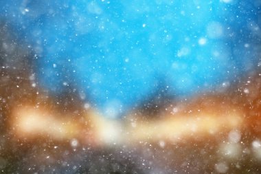 Renkli arka plan kar yağışı akşam ışıkları, yumuşak ışık bulanıklığı