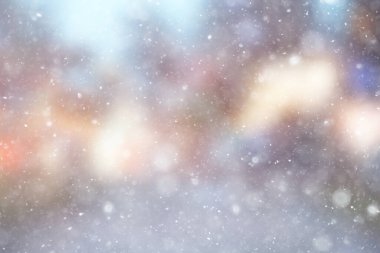 Renkli arka plan kar yağışı akşam ışıkları, yumuşak ışık bulanıklığı