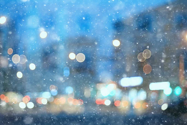 Abstract Sneeuw Wazig Achtergrond Stad Verlichting Wintervakantie Nieuwjaar — Stockfoto