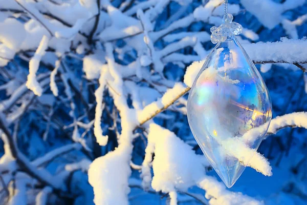 Glas Kerstboom Speelgoed Natuur Achtergrond Kerstkaart Finland Lapland Decor Landschap — Stockfoto
