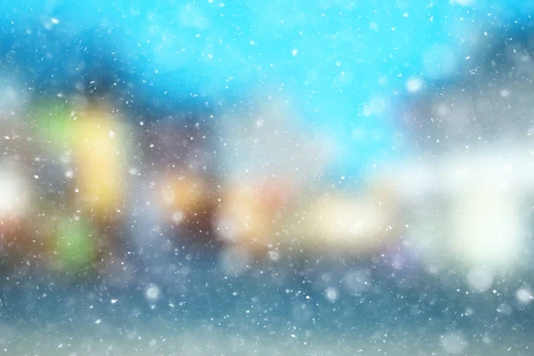 Fundo Colorido Neve Queda Neve Noite Natal Luzes Luz Suave — Fotografia de Stock