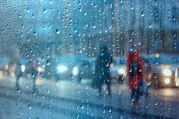 Влажное Окно Города Огни Капли Дождя Абстрактный Фон Осень Светящийся — стоковое фото