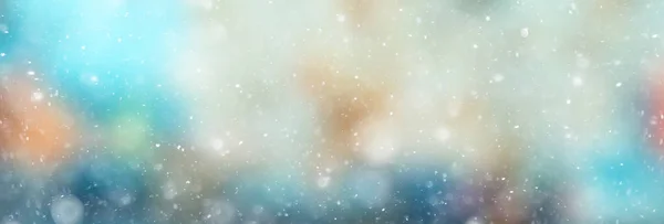 Sfondo Colorato Neve Nevicate Sera Luci Natale Luce Morbida Offuscata — Foto Stock