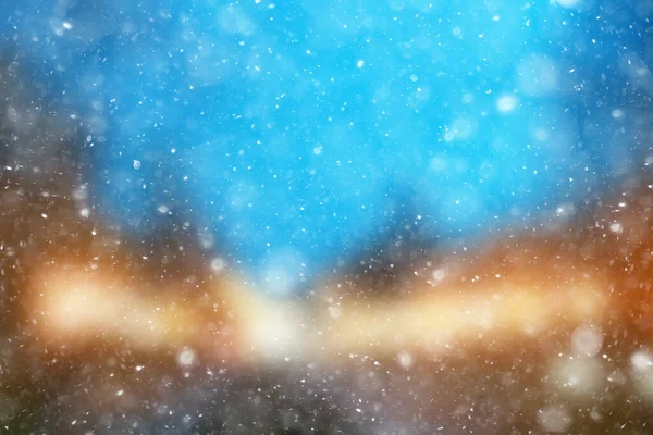 Renkli arka plan kar yağışı akşam ışıkları, yumuşak ışık bulanıklığı