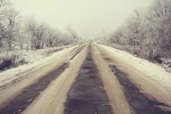 Invierno Camino Abstracto Paisaje Camino Estacional Diciembre Nieve —  Fotos de Stock