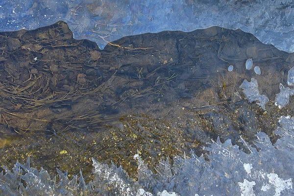 Kałuża Lodu Tło Abstrakcyjne Zima Sezonowe Zimno Niebieski — Zdjęcie stockowe