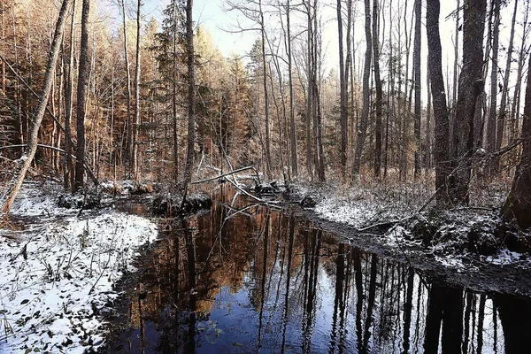 Zamrażanie Rzeki Listopad Sezonowy Krajobraz Zimie Natury — Zdjęcie stockowe