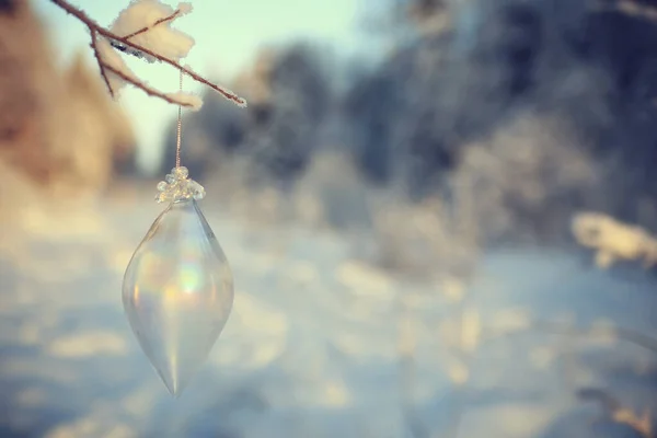 Vidro Árvore Natal Brinquedo Natureza Fundo Cartão Natal Finland Lapland — Fotografia de Stock