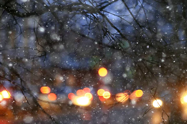 Abstrakt Snö Suddig Bakgrund Stadsljus Vinter Semester Nytt — Stockfoto