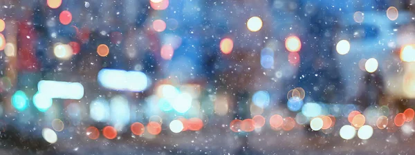 Abstract Sneeuw Wazig Achtergrond Stad Verlichting Wintervakantie Nieuwjaar — Stockfoto