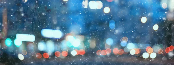 Abstracto Nieve Borrosa Fondo Ciudad Luces Vacaciones Invierno Año Nuevo — Foto de Stock