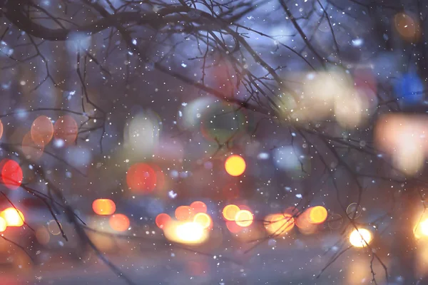 Абстрактный Снег Размытый Фон Огни Города Зимний Праздник Новый Год — стоковое фото