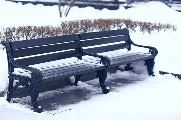 Banco Paisaje Parque Ciudad Heladas Invierno Mañana Navidad Ciudad — Foto de Stock