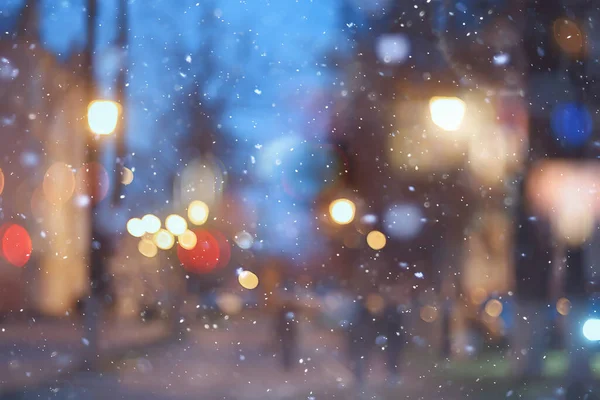 Abstrakter Schnee Verschwommener Hintergrund Stadtbeleuchtung Winterurlaub Neujahr — Stockfoto