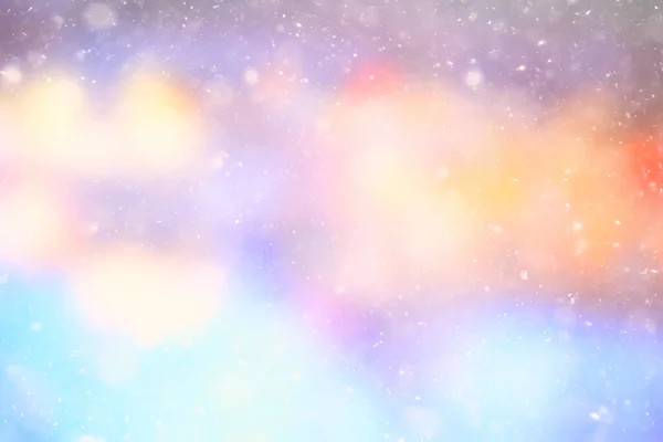 Fond Coloré Neige Neige Soirée Noël Lumières Lumière Douce Floue — Photo