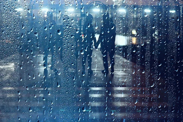 Autumn Night Rain City People Abstract Season Fall Winter Background — Stock Photo, Image