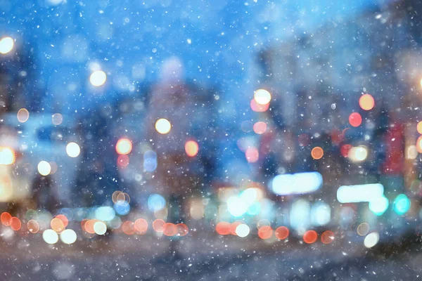 Astratto Neve Sfocato Sfondo Città Luci Vacanza Invernale Nuovo Anno — Foto Stock