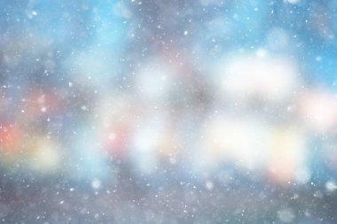 Renkli arka plan kar yağışı akşam ışıkları, yumuşak ışık bulanıklığı