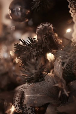 Cam Noel ağacı oyuncağı doğası, noel kartı Finlandiya, Laponya dekor manzarası