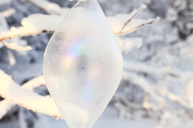 Cam Noel ağacı oyuncağı doğası, noel kartı Finlandiya, Laponya dekor manzarası