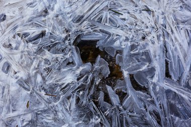 desen buz çatlakları, beyaz buz kristalleri, kış ayazı arka planı