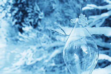 Cam Noel ağacı oyuncağı doğası, noel kartı Finlandiya, Laponya dekor manzarası