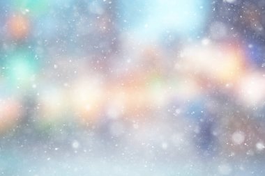 Renkli arka plan kar yağışı akşam ışıkları, yumuşak ışık bulanıklığı