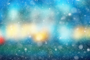 Renkli arka plan kar yağışı akşam ışıkları, yumuşak ışık bulanıklığı