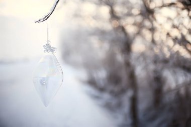 Cam Noel ağacı oyuncağı doğası, noel kartı Finlandiya, Laponya dekor manzarası