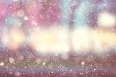 Renkli arka plan kar yağışı akşam ışıkları, yumuşak ışık bulanıklığı