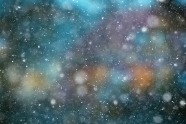 Renkli arka plan kar yağışı akşam ışıkları, yumuşak ışık bulanıklığı