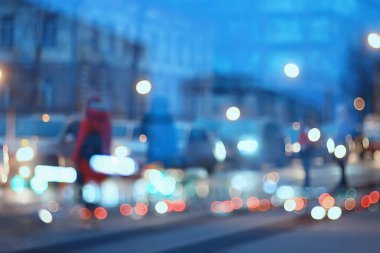 Akşam ışıkları arka planı bulanıklaştırdı. Sonbahar, soyut şehir arka planı, sonbahar.