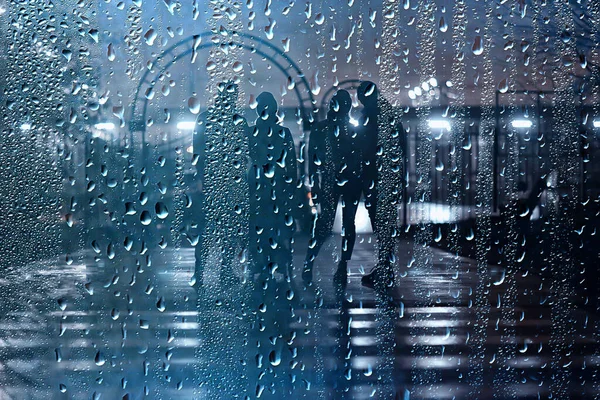Herfst Nacht Regen Stad Mensen Abstract Seizoen Herfst Winter Achtergrond — Stockfoto