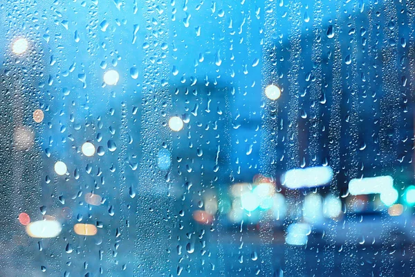 Ventana Húmeda Ciudad Luces Gotas Lluvia Fondo Abstracto Otoño Invierno —  Fotos de Stock