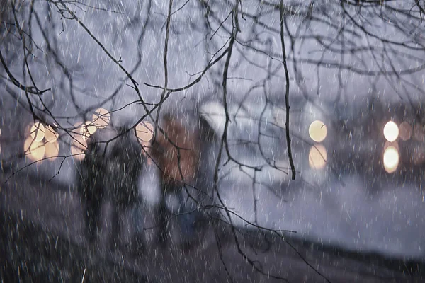 Outono Noite Chuva Cidade Pessoas Abstrato Estação Outono Inverno Fundo — Fotografia de Stock