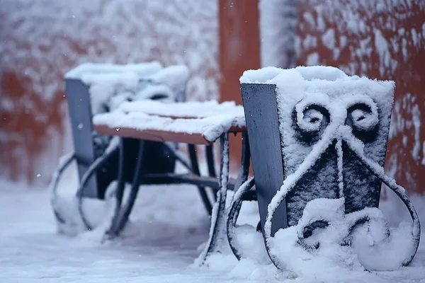 Landskap Bänk Stadsparken Vinter Frost Jul Morgon Staden — Stockfoto