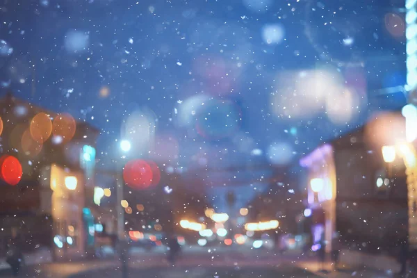 Abstrato Neve Borrada Fundo Cidade Luzes Feriado Inverno Ano Novo — Fotografia de Stock
